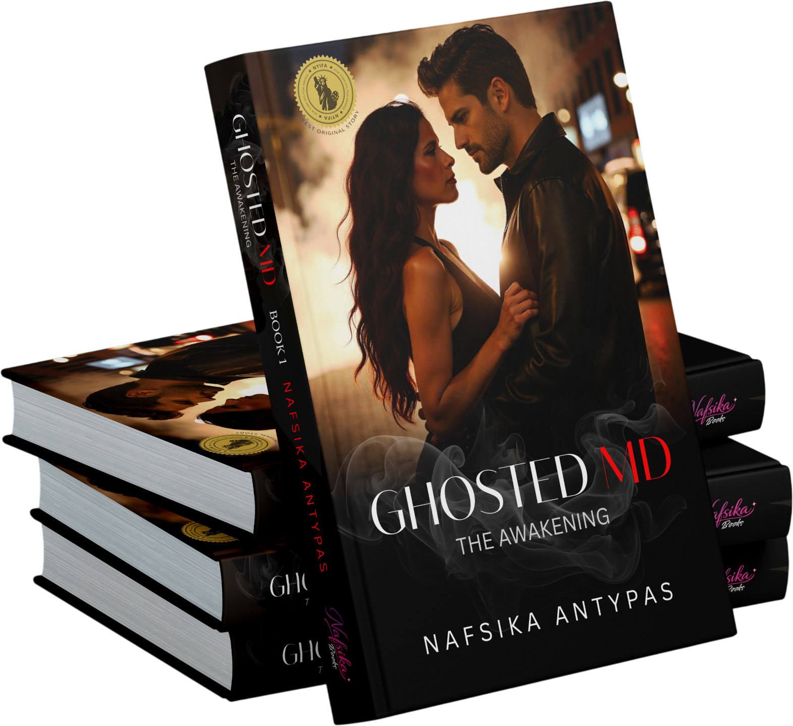 Ghosted MD book edition showing front and back cover with awards and author details